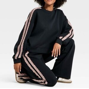 All in Motion Black Joggers with Pink Lace Trim AND Sweatshirt. 2 pieces!